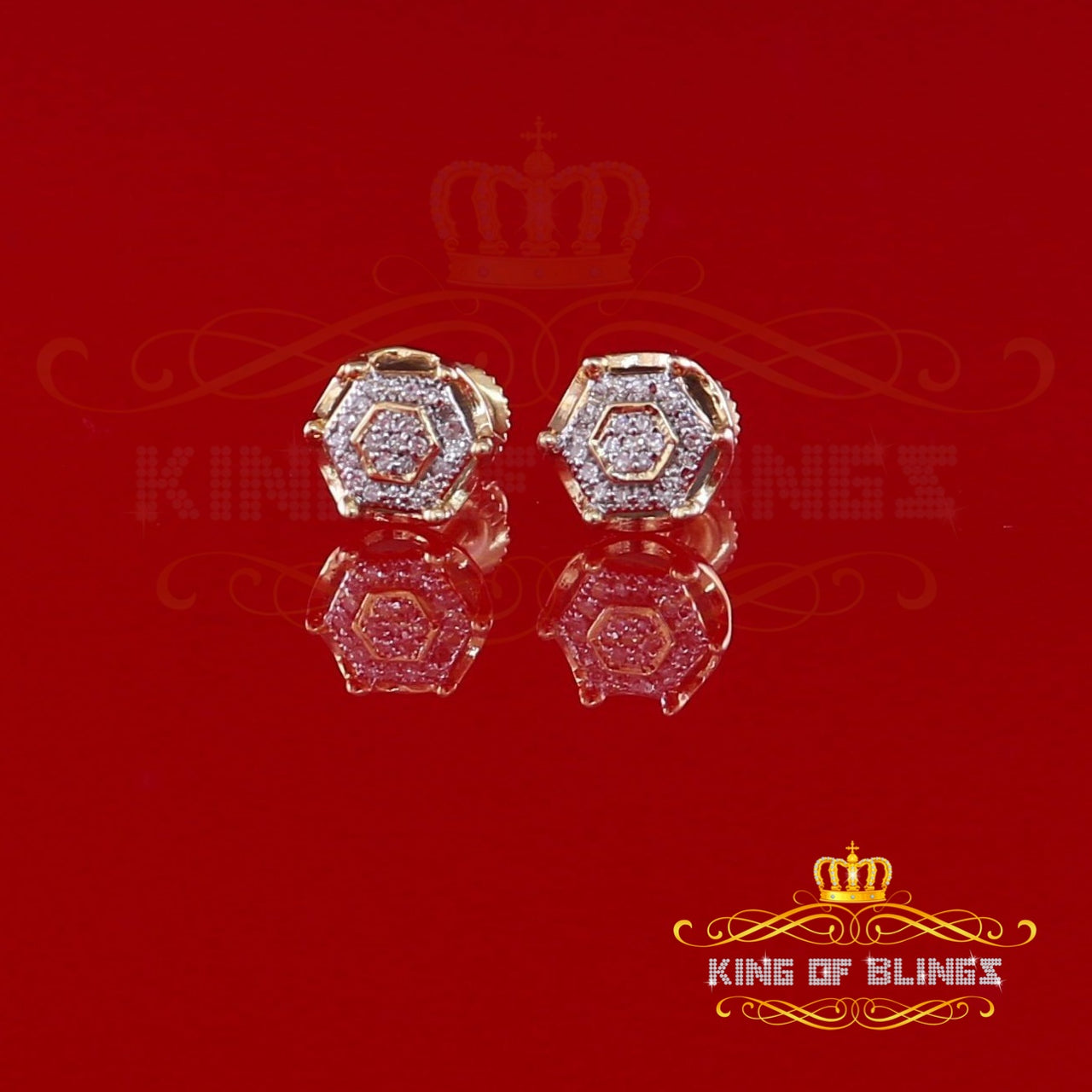 King Of Bling's 10K Real Yellow Gold Real Diamond 0.10CT Men's/Women's Stud Micro Earring