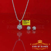 King of Bling's 925 White Sterling Silver 0.25 CTW Genuine Diamond Round Hexagonal Shape Pendant & Earrings Set King of Blings