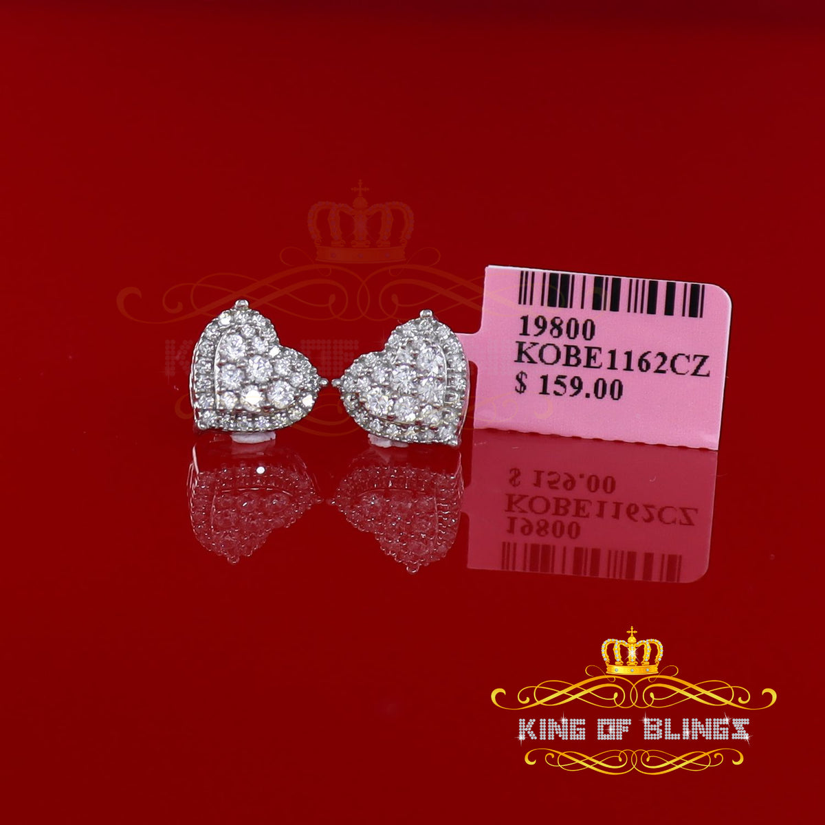 King of Bling's 1.18ct Cubic Zirconia 925 White Sterling Silver Women's Hip Hop Heart Earrings KING OF BLINGS