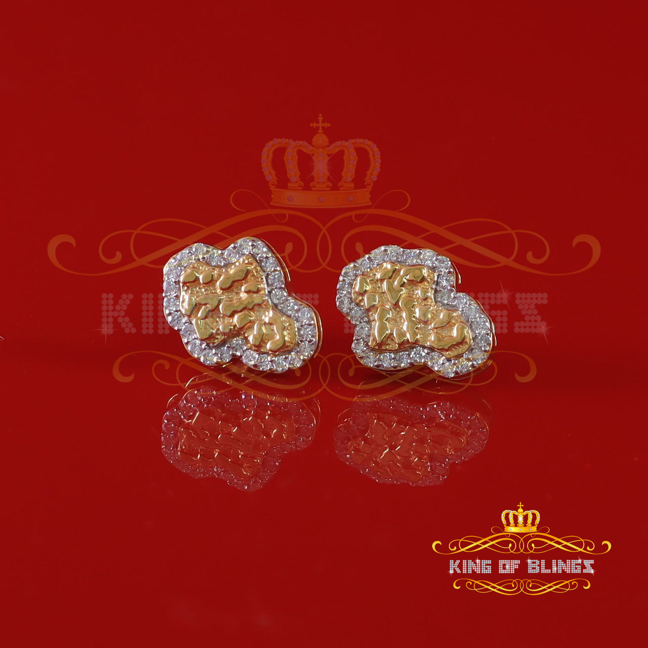 King  of Bling's 1.00ct Moissanite Yellow 925 Sterling Silver Women's Nugget Earrings
