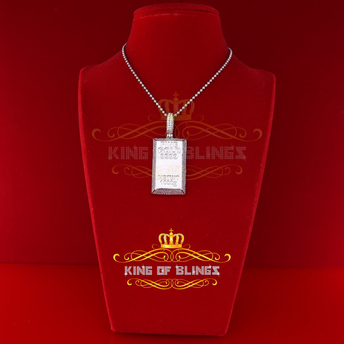 King Of Bling's White Sterling Silver Fine Square Shape Fancy Pendant with 4.40ct Cubic Zirconia KING OF BLINGS
