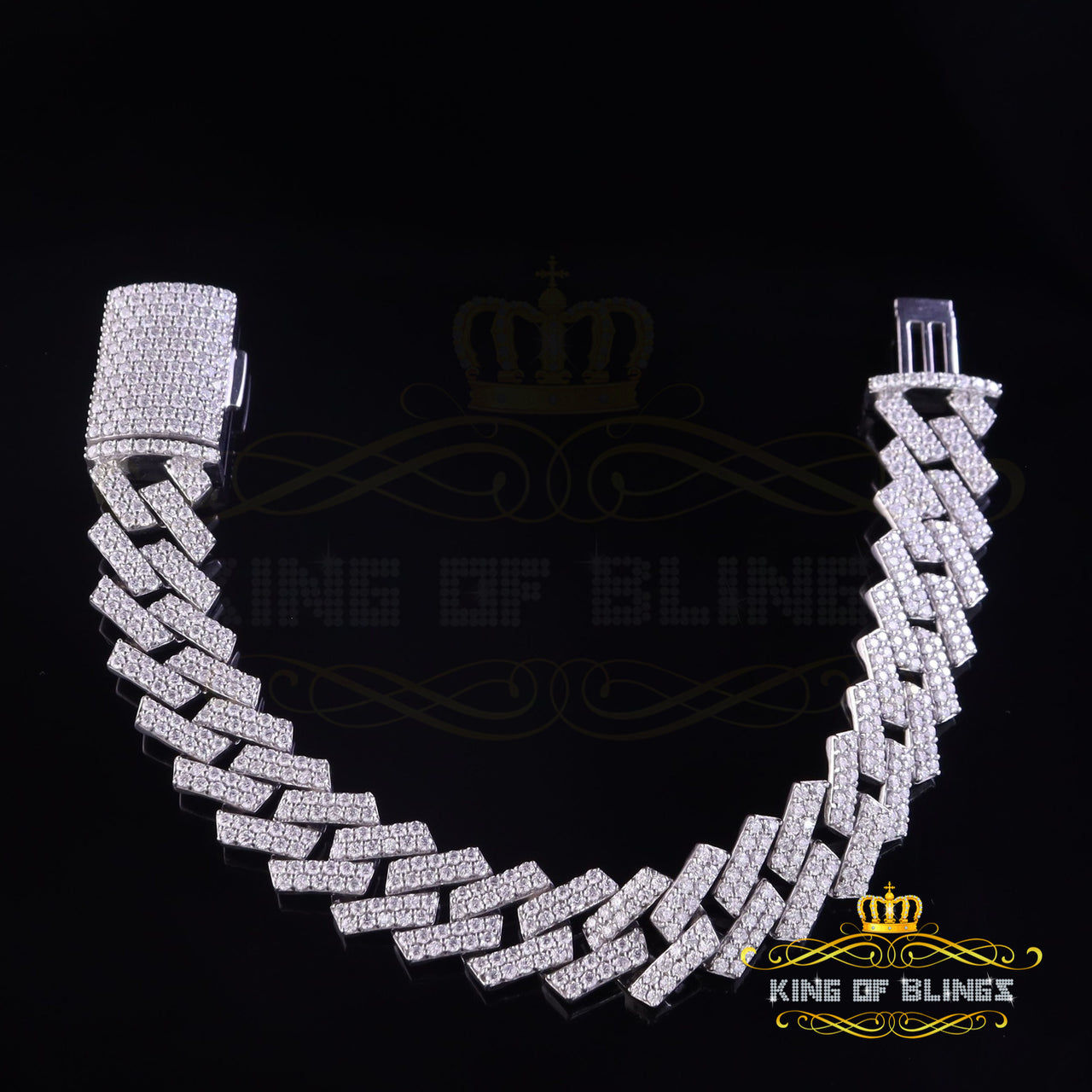 King Of Bling's Men's/Womens Bracelet 925 Silver White 16ct Moissanite size 8.5inch & Width 16mm