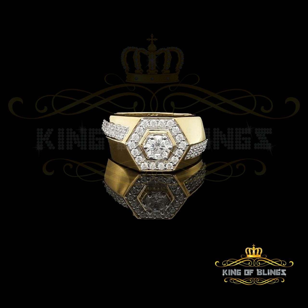 King Of Bling's 925 Yellow Sterling Silver Cubic Zirconia 2.50ct Men's Ring Size 9