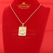 Men's Square Santo Nino De Atocha 3D Yellow '1'inch 925 Silver 0.66ct CZ Pendant KING OF BLINGS