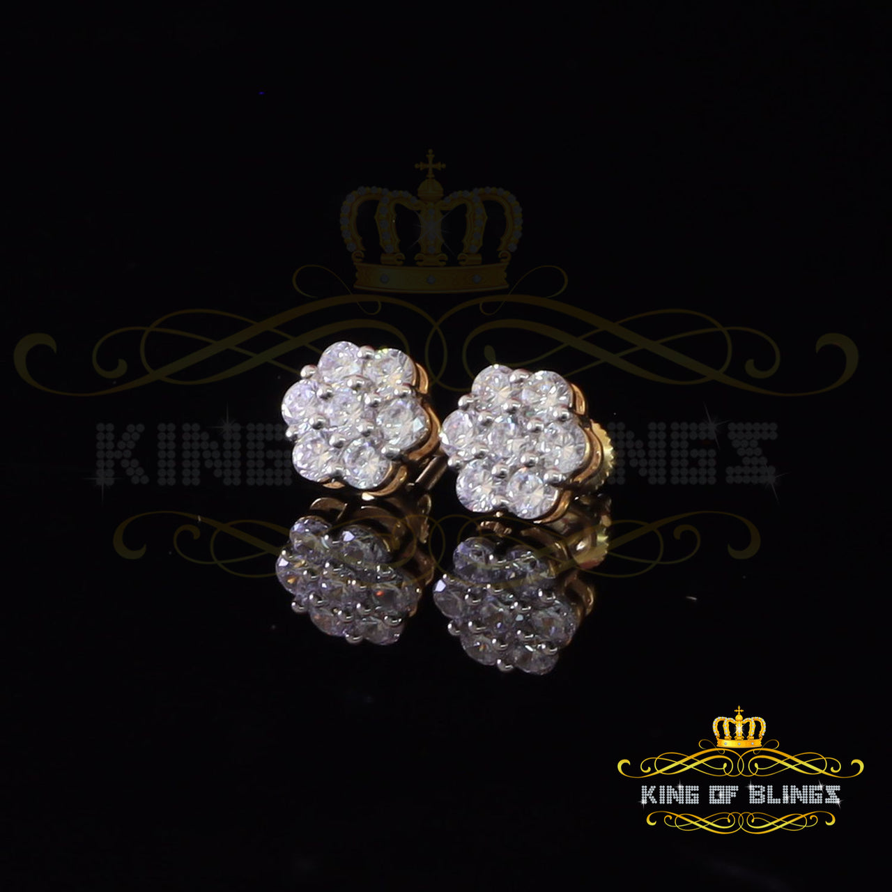 King of Bling's 925 Yellow 1.96ct Sterling Cubic Zirconia Silver Hip Hop Floral Ladies Earrings