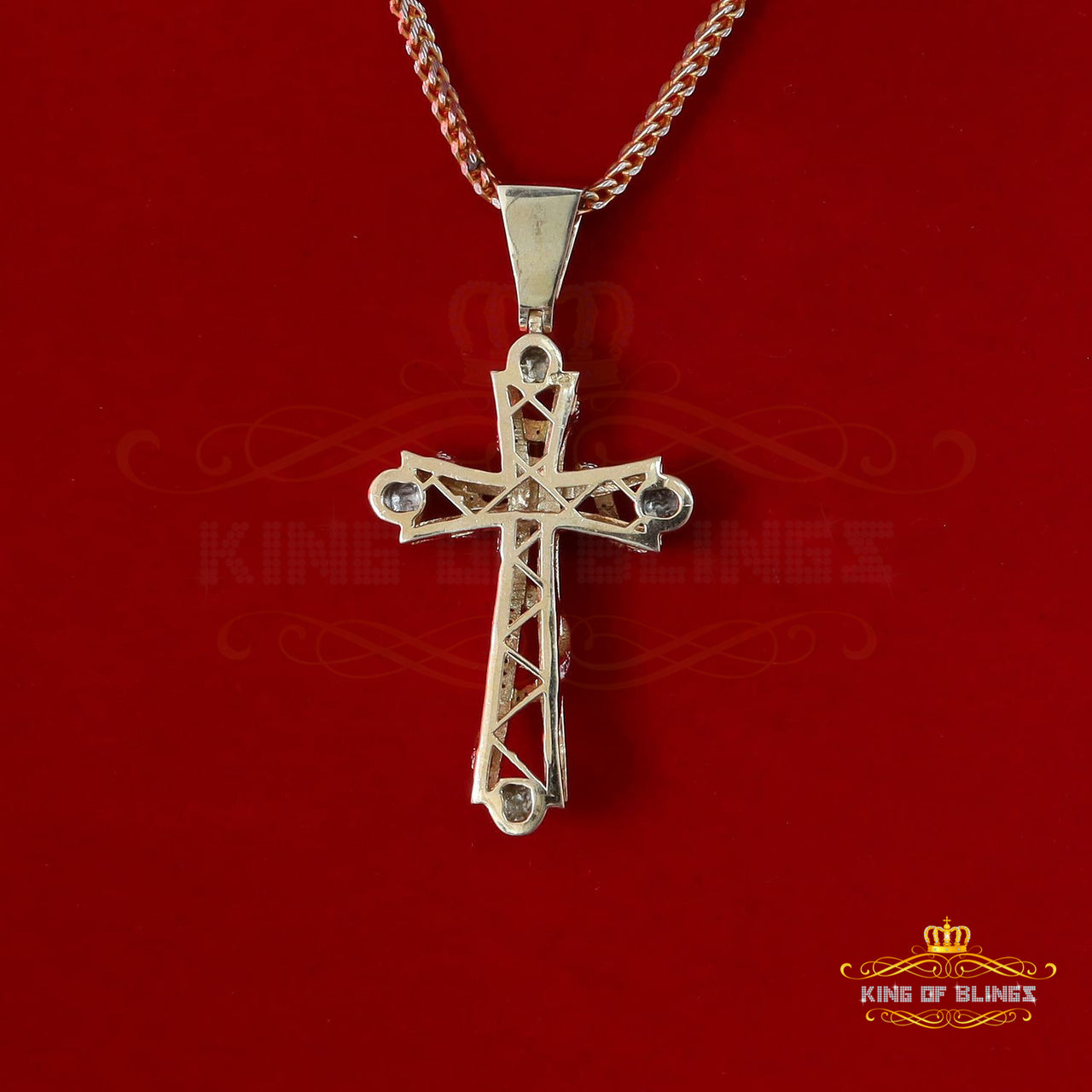 King Of Bling's Real 0.33ct Diamond Sterling Silver Fashion Cross Charm Necklace Yellow Pendant