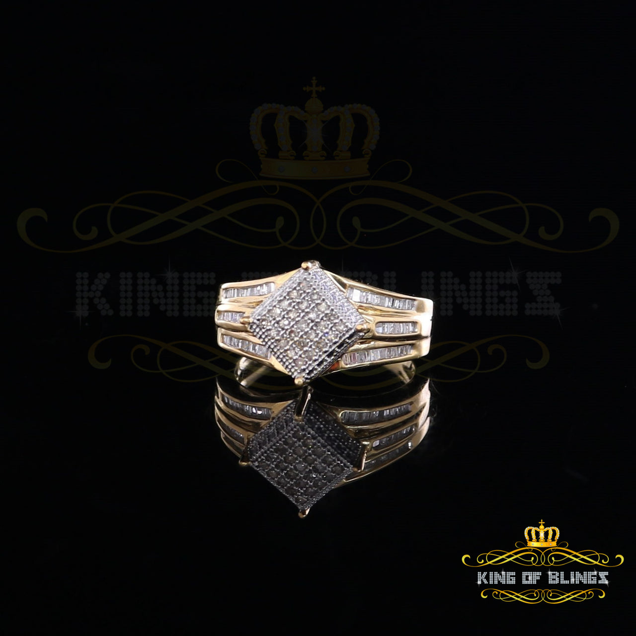 King Of Bling's 0.50CT Real Diamond 925 Sterling Yellow Silver Wedding Womens Square Ring Size 7 KING OF BLINGS