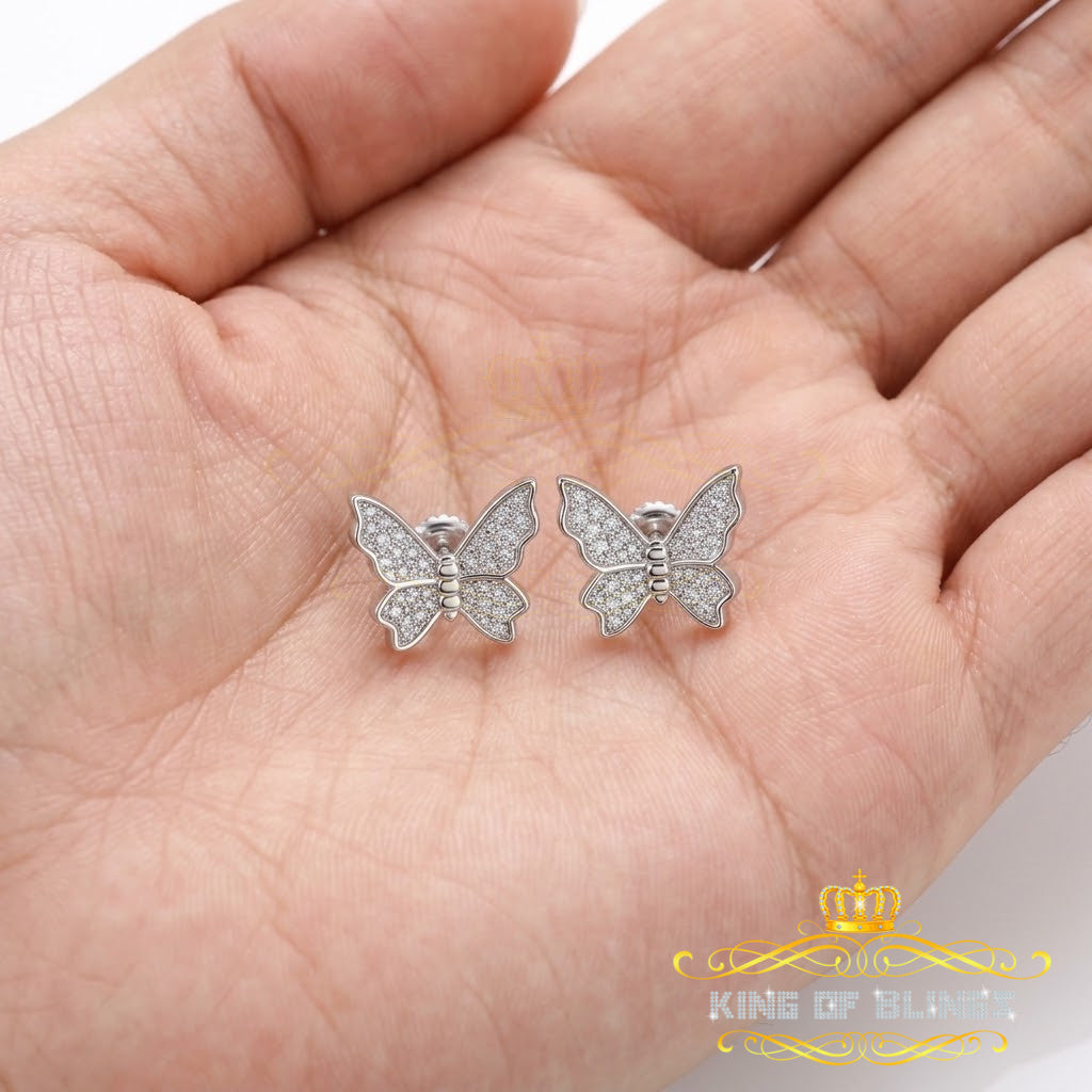 King of Bling's Women's 0.17ct Cubic Zirconia Butterfly Stud Earrings White 925 Sterling Silver KING OF BLINGS
