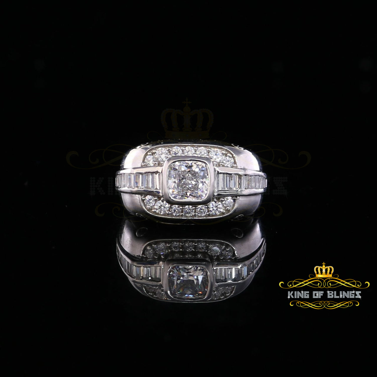 King Of Bling's925 White Sterling Silver Cubic Zirconia 6.10ct Men's Square Ring Big Size 11