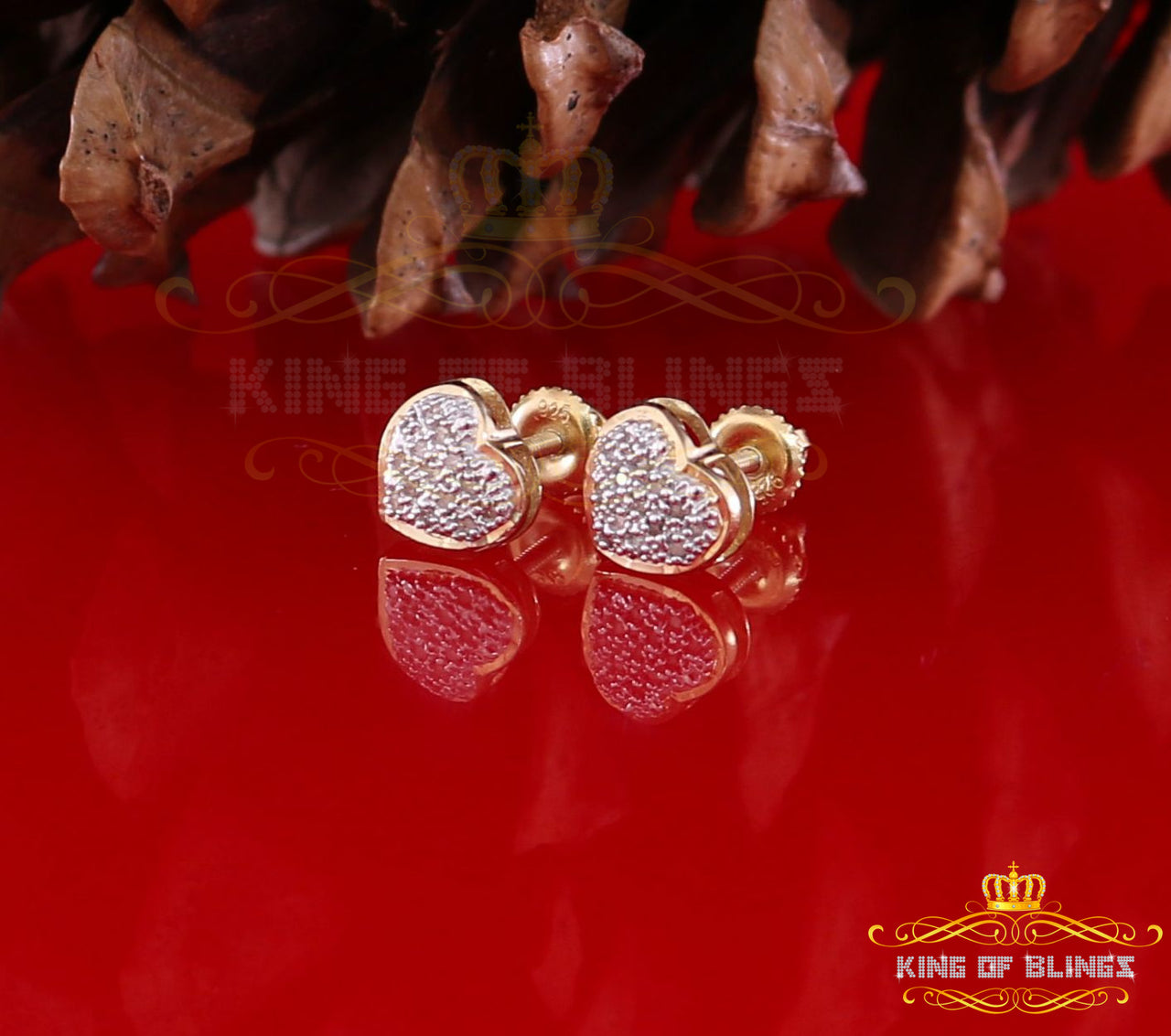 King of Blings-Aretes Para 925 Sterling Yellow Silver 0.12ct Diamond Women & Men Stud Earring