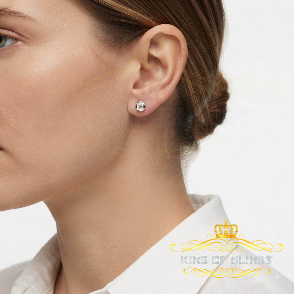 King Of Bling's 0.05ct Diamond 925 Sterling Silver White For Women's & Men's Round Stud Earring KING OF BLINGS