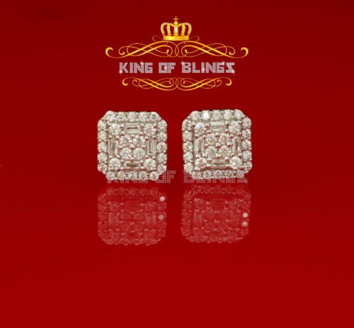 King of Bling's 0.98ct Cubic Zirconia 925 Yellow Silver Women's & Men's Hip Hop Square Earrings KING OF BLINGS