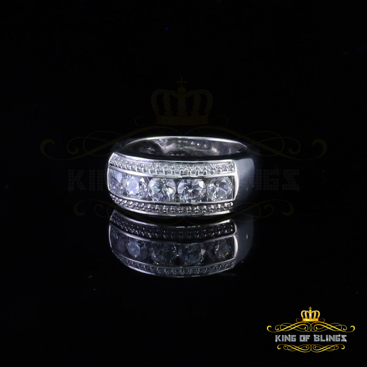 King Of Bling's4.00ct Cubic Zirconia White Silver Round Men's Ring Size 10