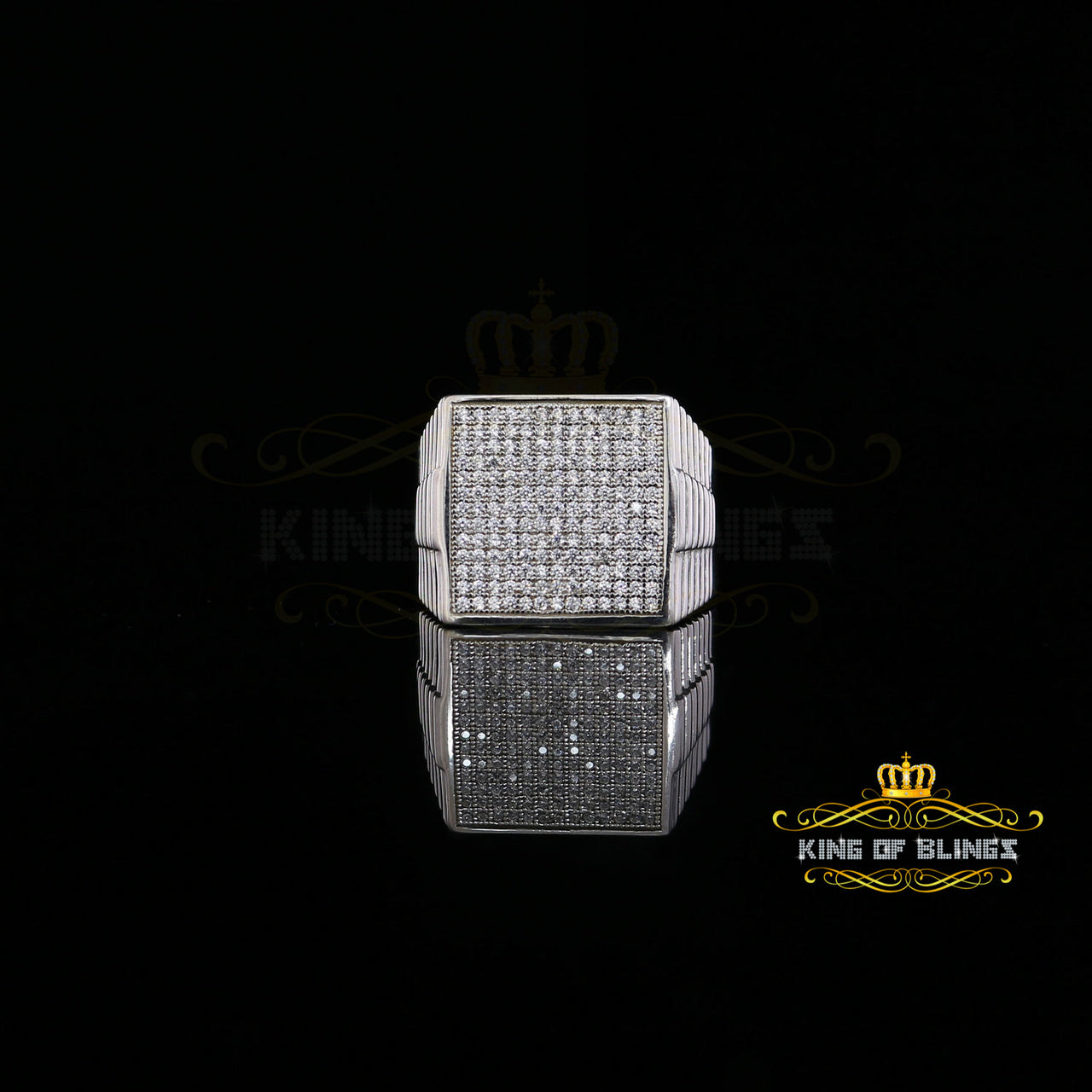 King Of Bling's925 Silver White 1.70ct Cubic Zirconia Wide Square Cocktail Men's Ring Size 10