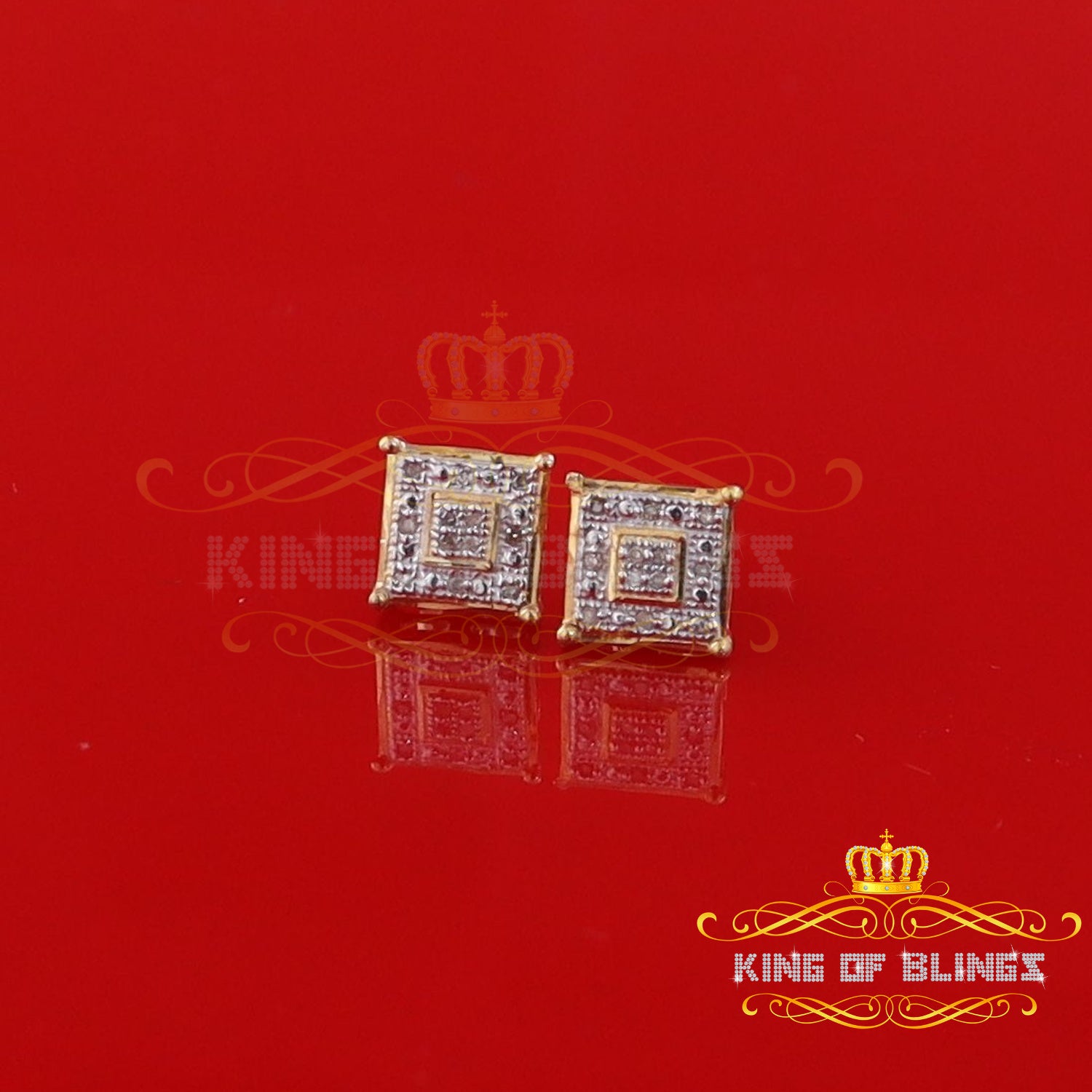 King of Blings-0.05ct Diamond 925 Sterling Silver Yellow Stud Women's & Men's Square Earrings KING OF BLINGS