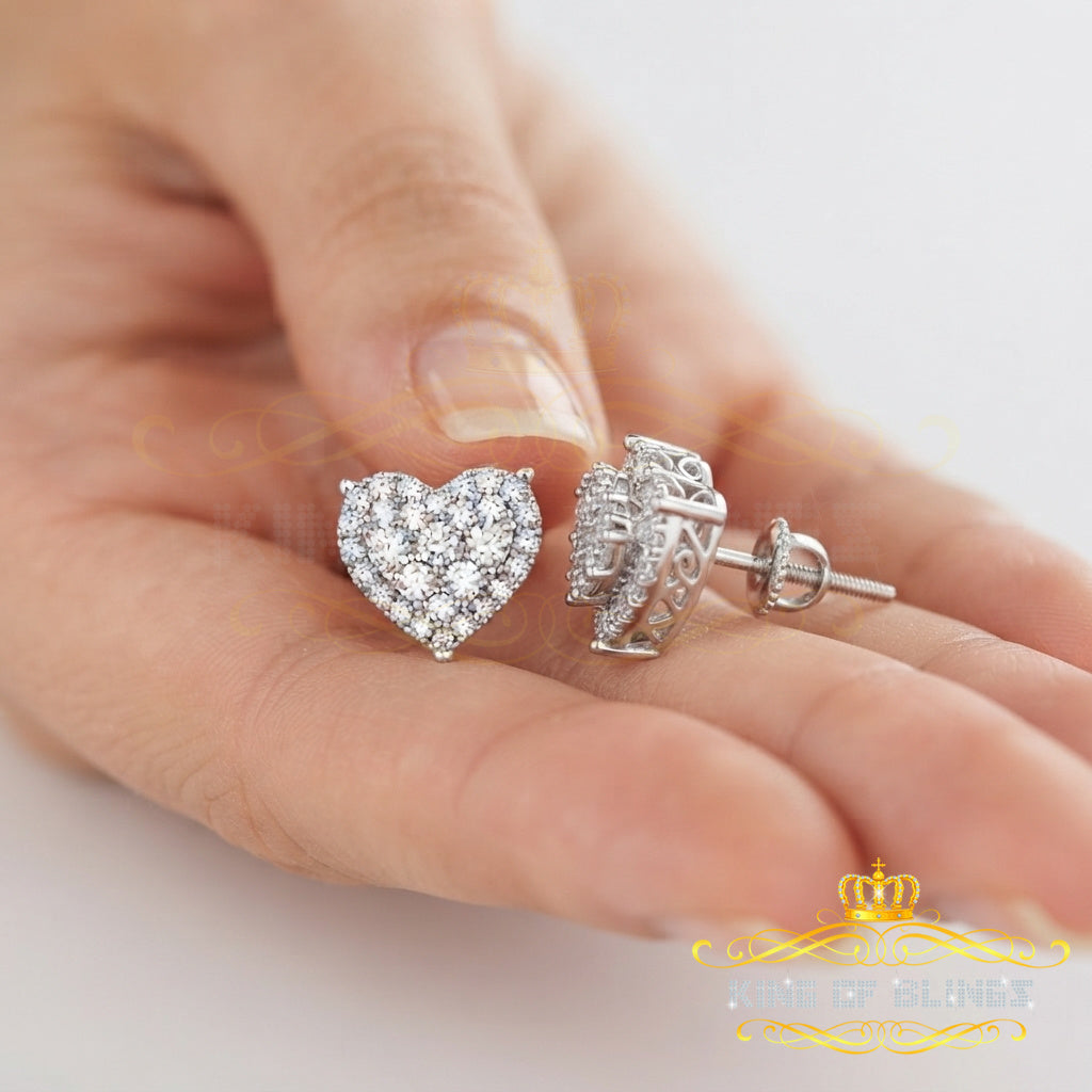 King of Bling's 1.18ct Cubic Zirconia 925 White Sterling Silver Women's Hip Hop Heart Earrings KING OF BLINGS