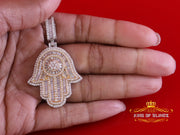 King Of Bling's 4.00ct VVS D Moissanite Baggutte Shape White Silver Hamsa Pendant Men & Women KING OF BLINGS