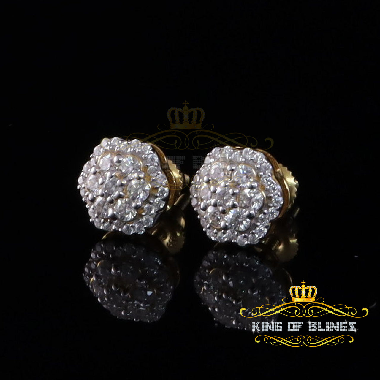 King  of Bling's Men's & Women's 0.50ct Floral Earrings Moissanite 925 Sterling Silver Yellow