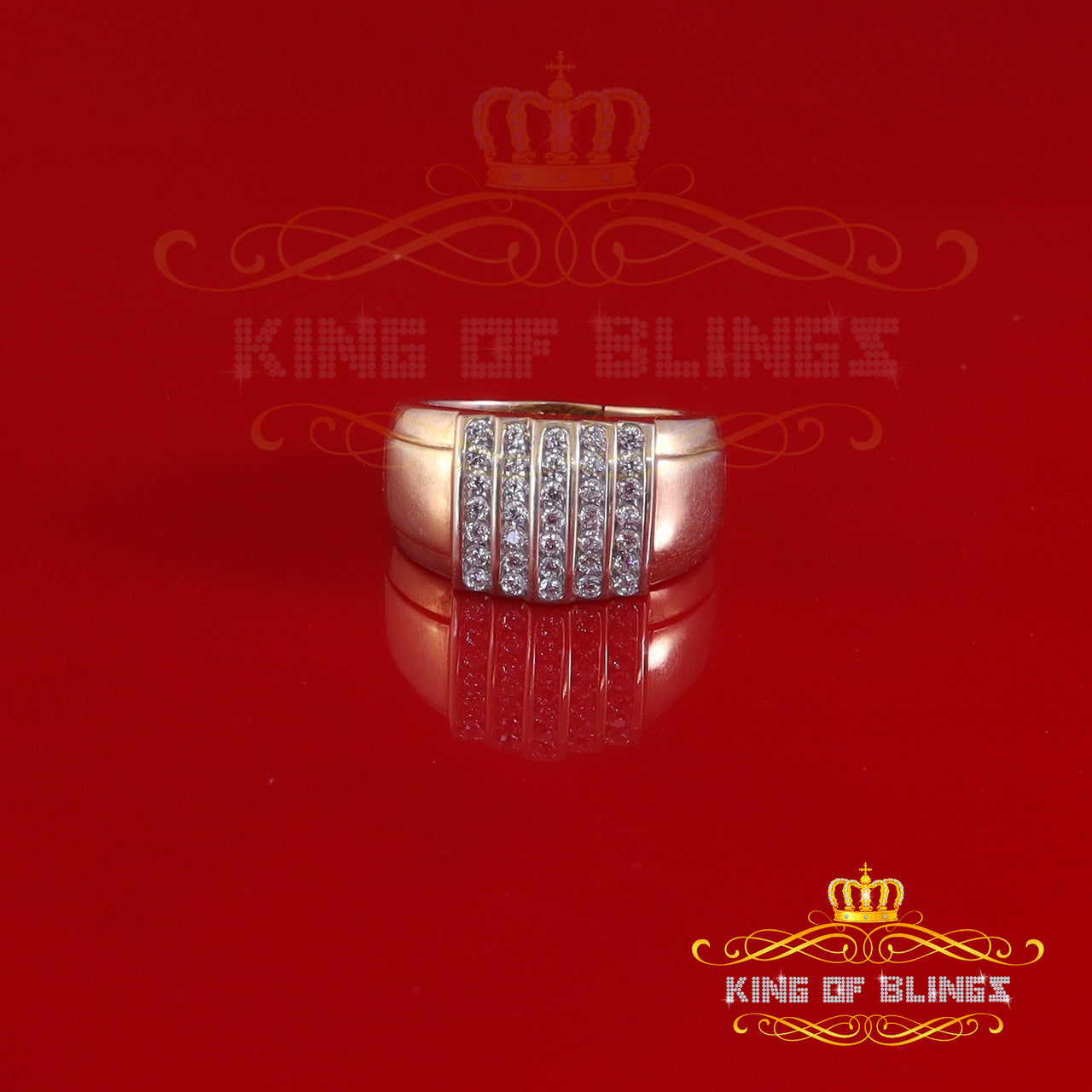 King Of Bling's Yellow Silver Jewelry Rhodium Plated CZ 1.40ct Wide Band Square Men Ring SZ 8 KING OF BLINGS
