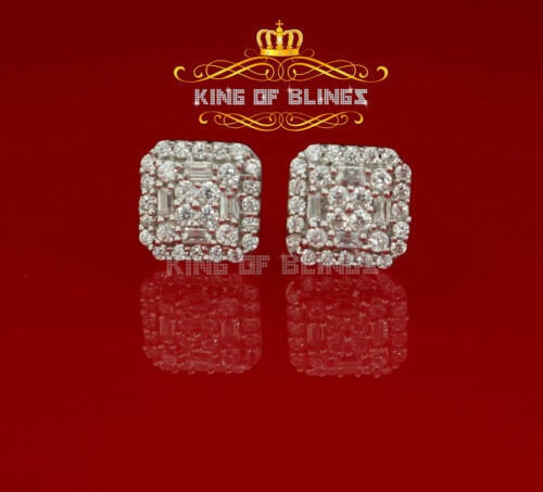 King of Bling's 0.98ct Cubic Zirconia 925 White Silver Women's & Men's Hip Hop Square Earrings