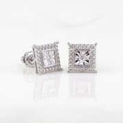 King Of Bling's 925 Sterling Silver White Hip Hop 0.01ct Diamond Men's & Women's Stud Earrings KING OF BLINGS