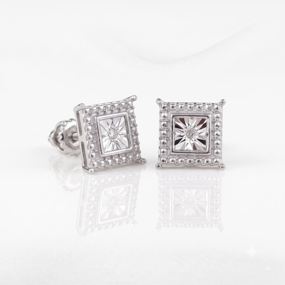 King Of Bling's 925 Sterling Silver White Hip Hop 0.01ct Diamond Men's & Women's Stud Earrings KING OF BLINGS