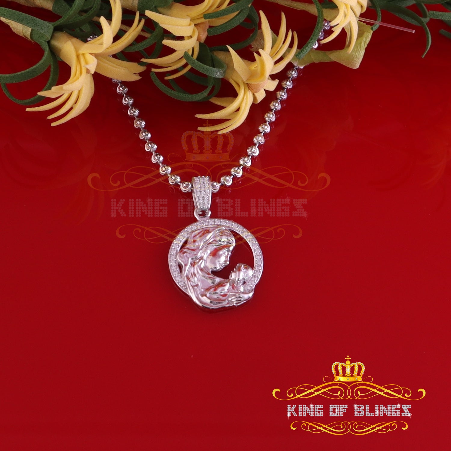 King Of Bling's DARLING MOM Pendant Specially for Mothers Day White Silver 0.50ct Cubic Zirconia KING OF BLINGS
