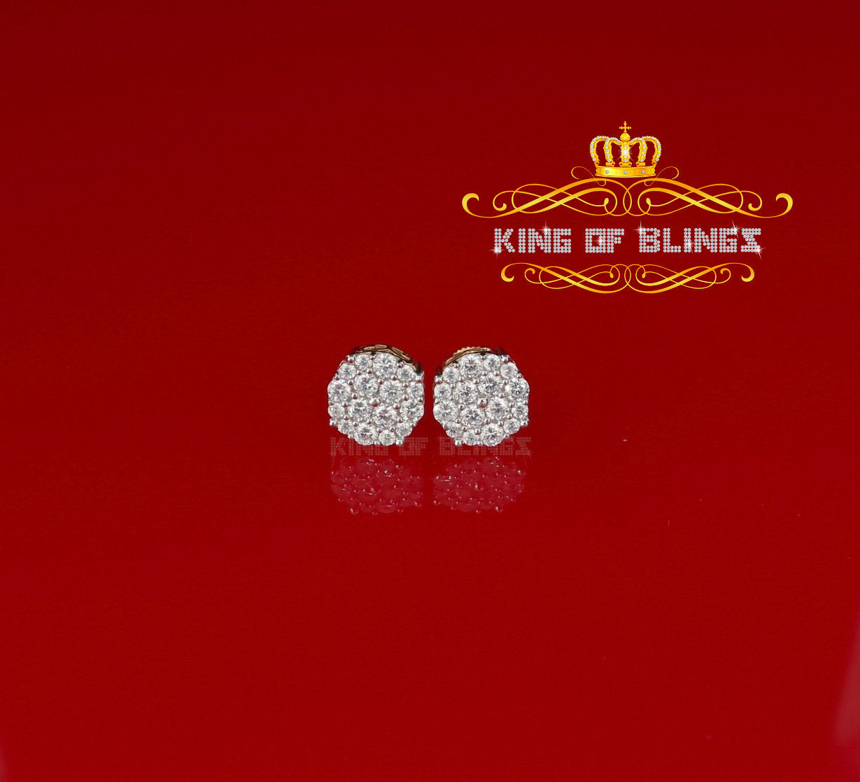 King of Bling's Aretes Para Hombre 925 Yellow Silver 2.96ctCubic Zirconia Round Women's Earrings KING OF BLINGS