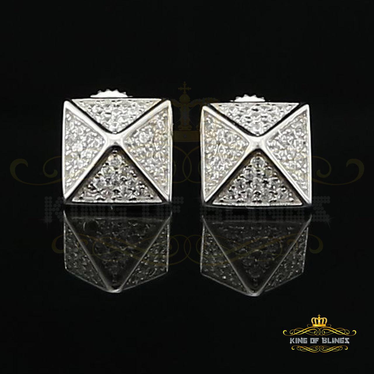 King of Blings- 925 White Sterling Silver Cubic Zirconia Women's & Men's Hip Hop Square Earring KING OF BLINGS