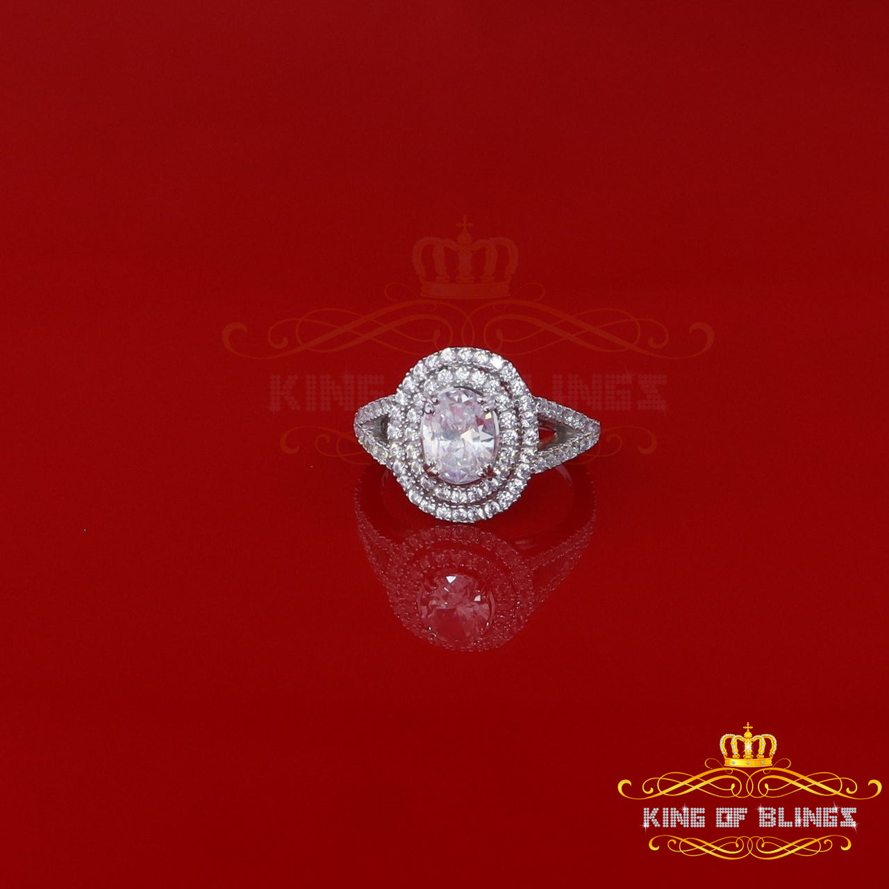 King Of Bling's3.07ct Cubic Zirconia Sterling White Silver Oval Cut Fashion Womens Ring Size 7