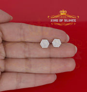 King of Blings- 925 White Silver 0.74ct Screw Back Hip Hop Cubic Zirconia Women Hexagon Earrings KING OF BLINGS