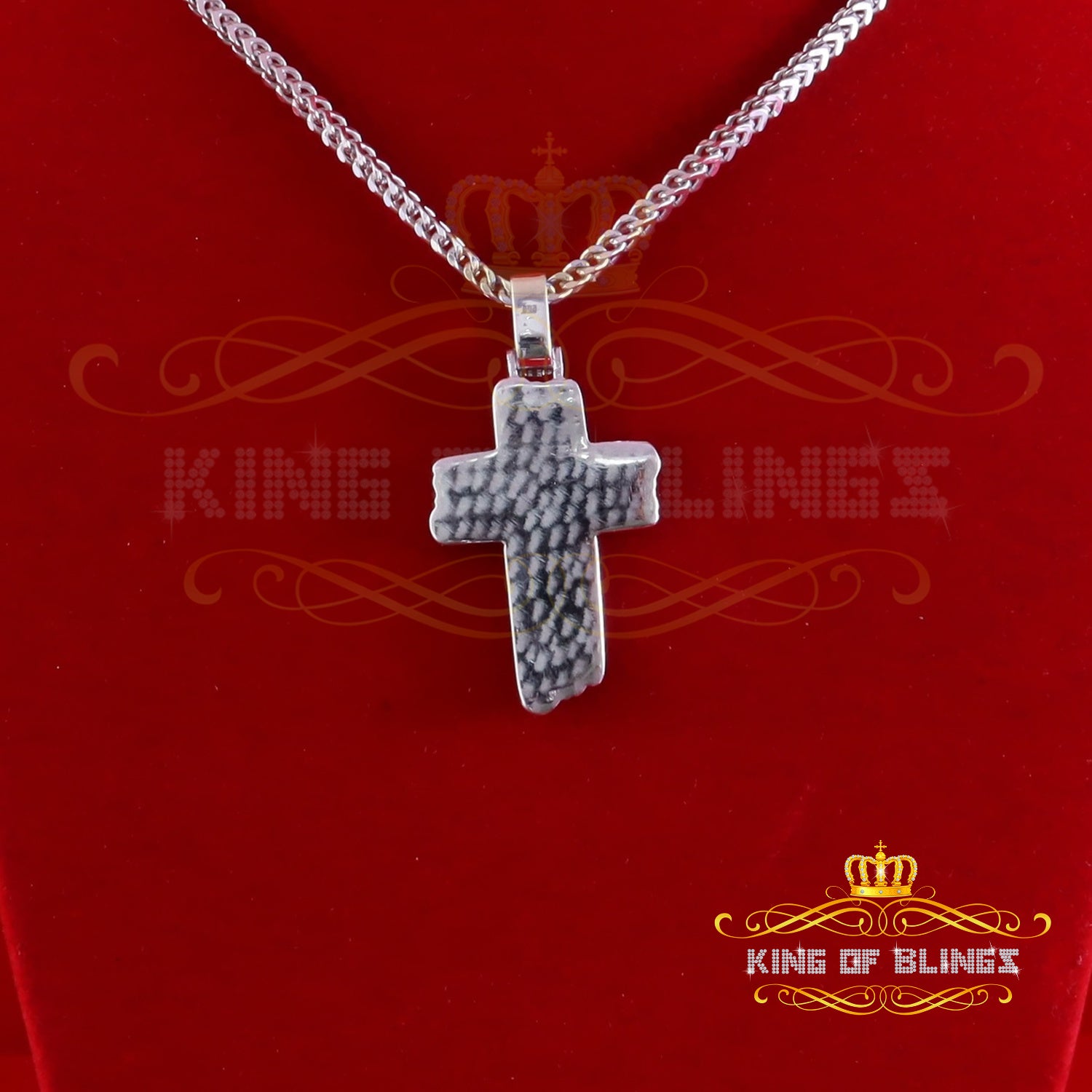 King Of Bling's 3.0ct VVS D Moissanite White Sterling Silver Charm Cross Pendant Men's & Women's KING OF BLINGS