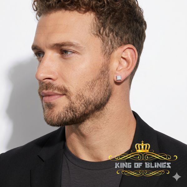 King Of Bling's Aretes Para Hombre 925 Silver 0.15ct Diamond Women & Men Square White Earrings