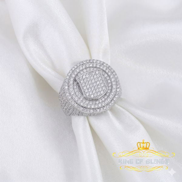 King Of Bling'sWhite Sterling Silver11.50ct Cubic Zirconia Men's Adjustable Ring From SZ 9 to11