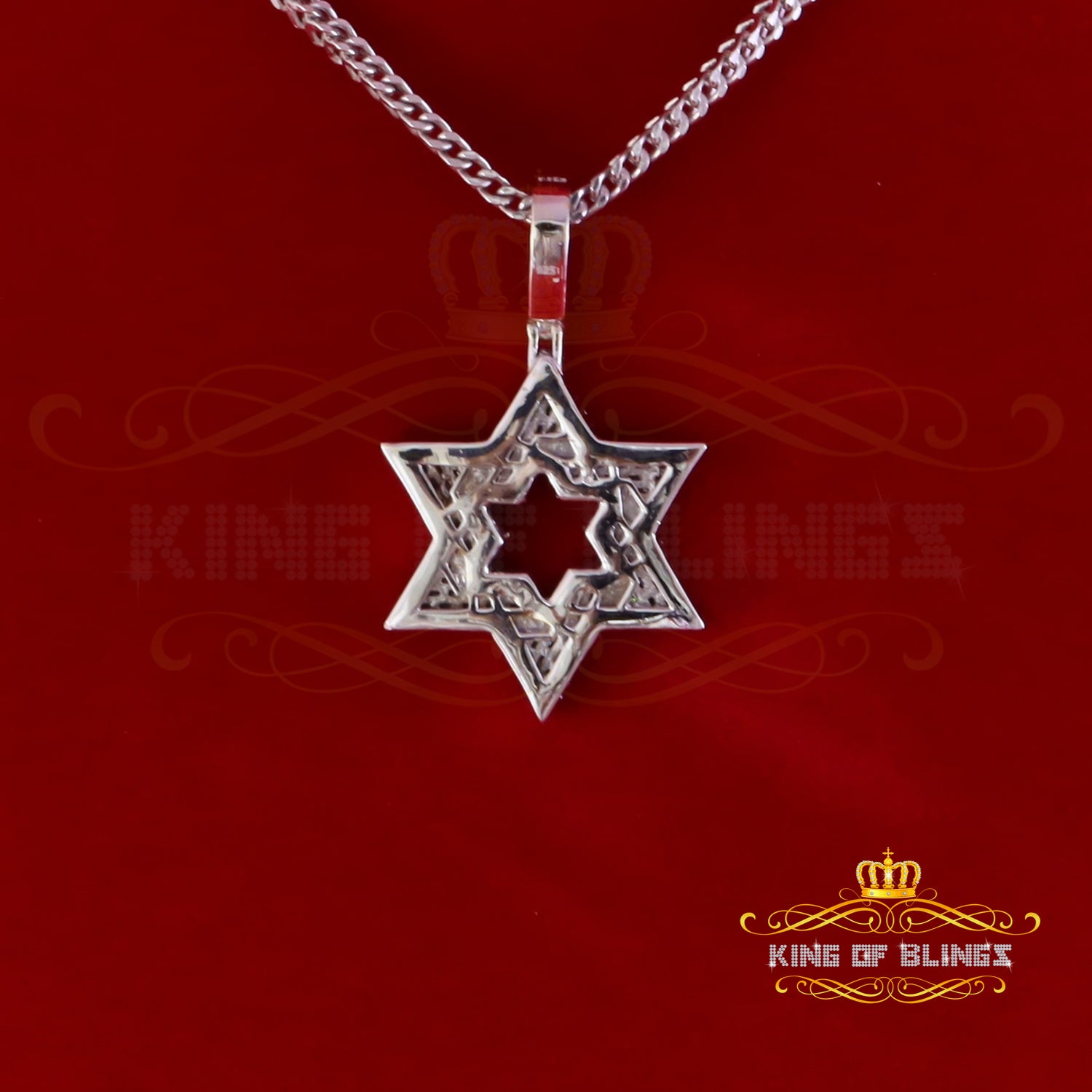 King Of Bling's 925 Silver Baggutte White Star of David Moissanite Pendant Mens 3.00ct VVS 'D KING OF BLINGS