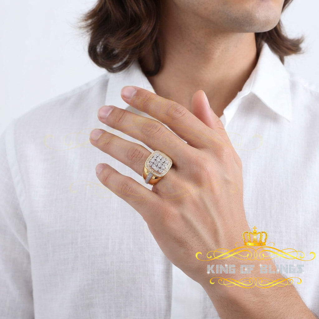 King Of Bling's Trendy Big Mirage set Real Diamond 0.50ct Yellow Silver Square Mens Ring Size 10 King of Blings