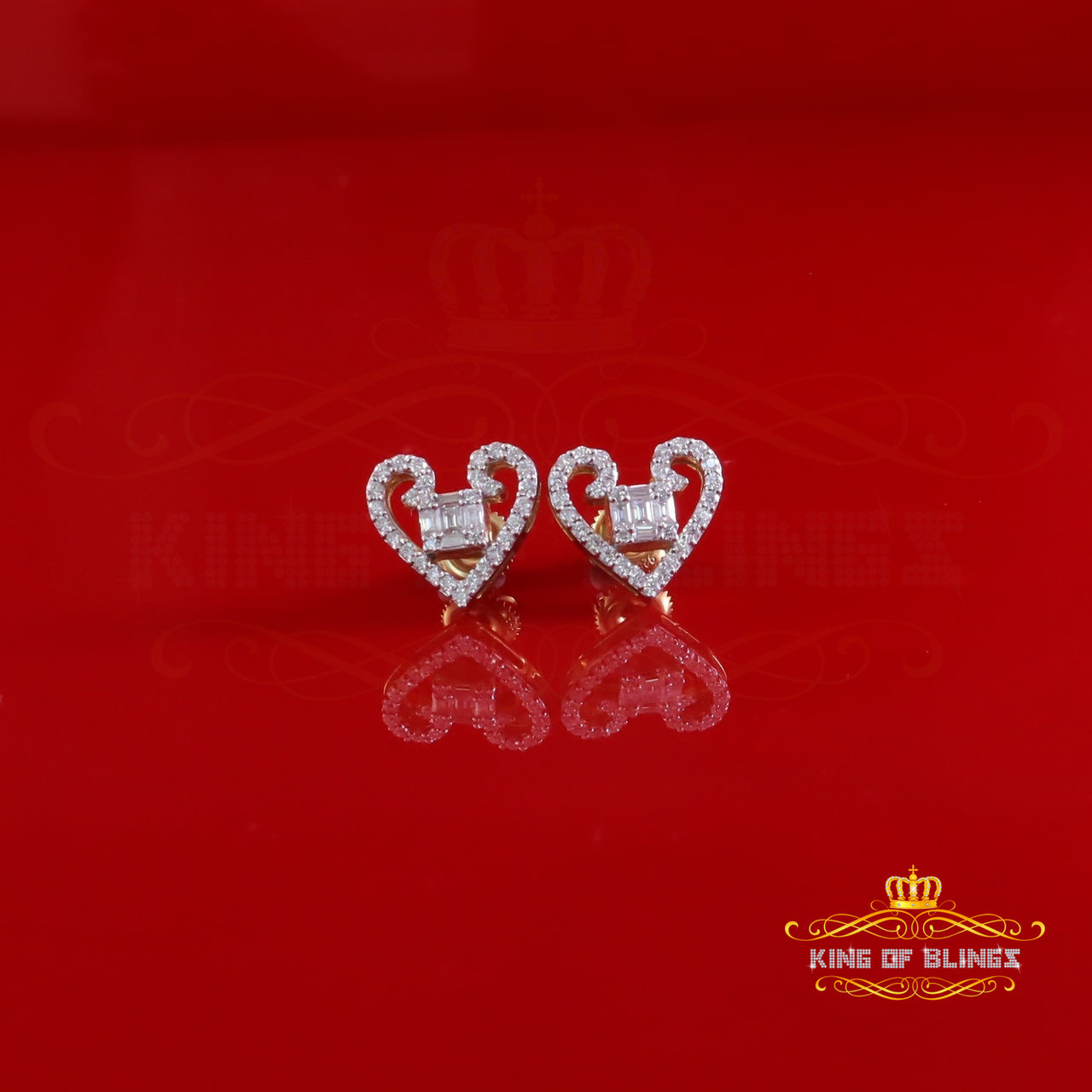 King  of Bling's Men's/Womens Stud 925 Silver Baguette Heart 1ct VVS D Moissanite Yellow Earring KING OF BLINGS