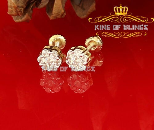 King of Bling's 925 Yellow Silver 0.76ct Cubic Zirconia Women's & Men's Hip Hop Flower Earrings