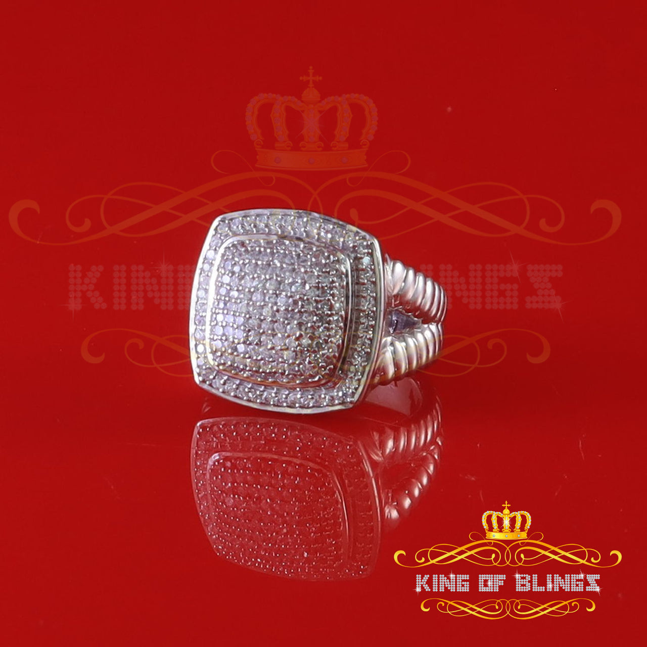 King Of Bling's925 Silver White 2.00ct CZ Wide Square Women's Adjustable Ring Size 8 to 10