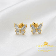 King of Bling's Women's 0.17ct Cubic Zirconia Butterfly Stud Earrings Yellow 925 Sterling Silver KING OF BLINGS