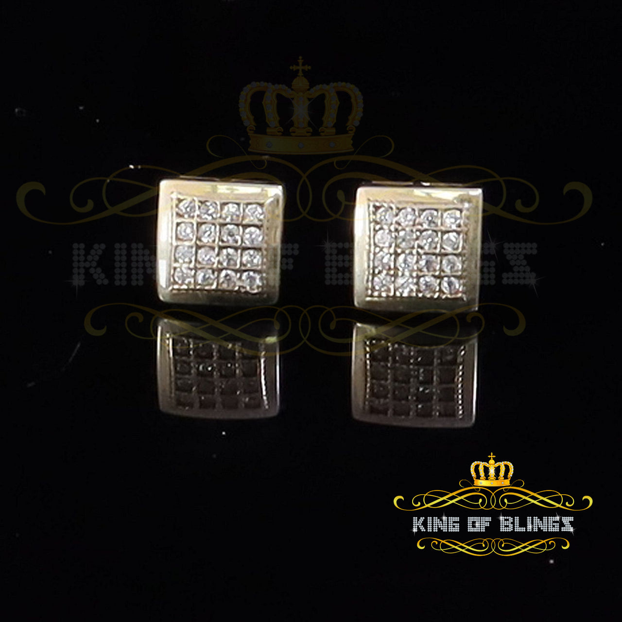 King of Bling's Elegant Yellow 925 Silver Screw Back 0.32ct Cubic Zirconia Square Earrings Women