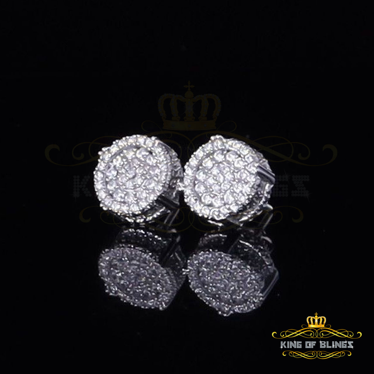 King of Blings- White Sterling Silver 1.32ct Cubic Zirconia Hip Hop Round Earrings for women's