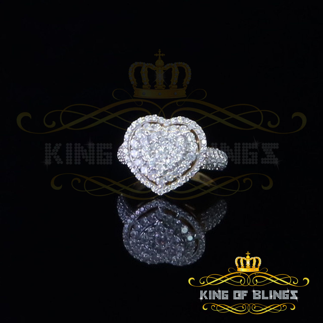 King Of Bling's 925 Sterling Yellow Silver 2.89ct Cubic Zirconia Heart Promise Womens Ring Size7