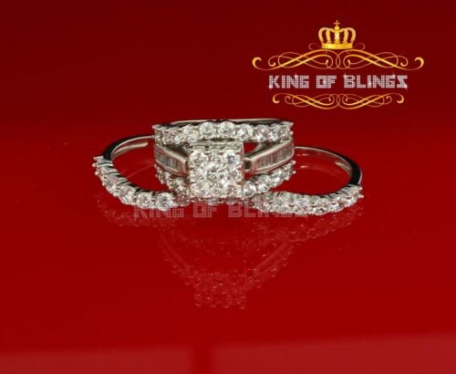 White 925 Silver 7.50ct Cubic Zirconia Piece Halo Bridal Womens Ring set Size 7 KING OF BLINGS