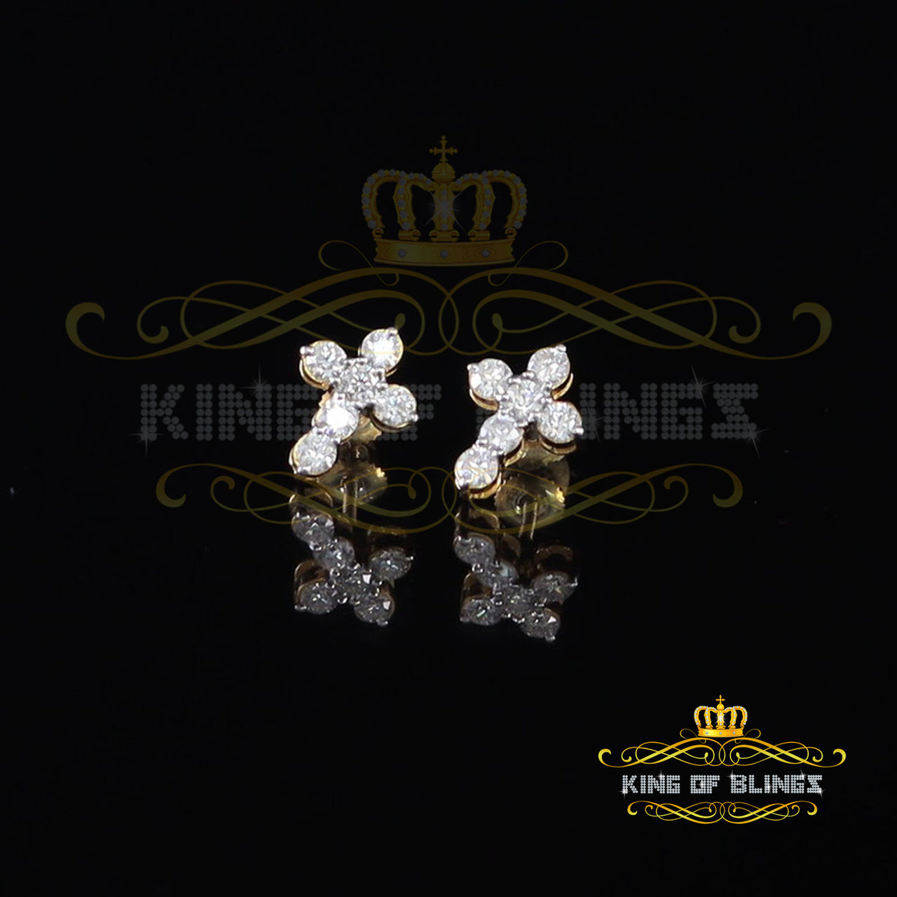 King  of Bling's 1.00ct Moissanite Yellow 925 Sterling Silver Women's Cross Earrings