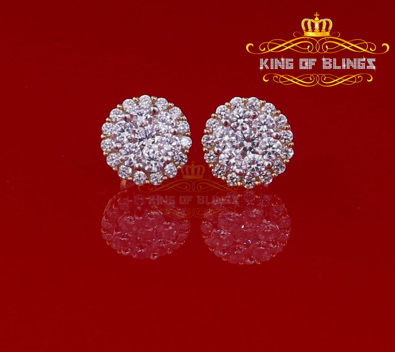 King of Bling's Aretes Para Hombre 925 Yellow Silver 1.49ct Cubic Zirconia Floral Women Earrings KING OF BLINGS