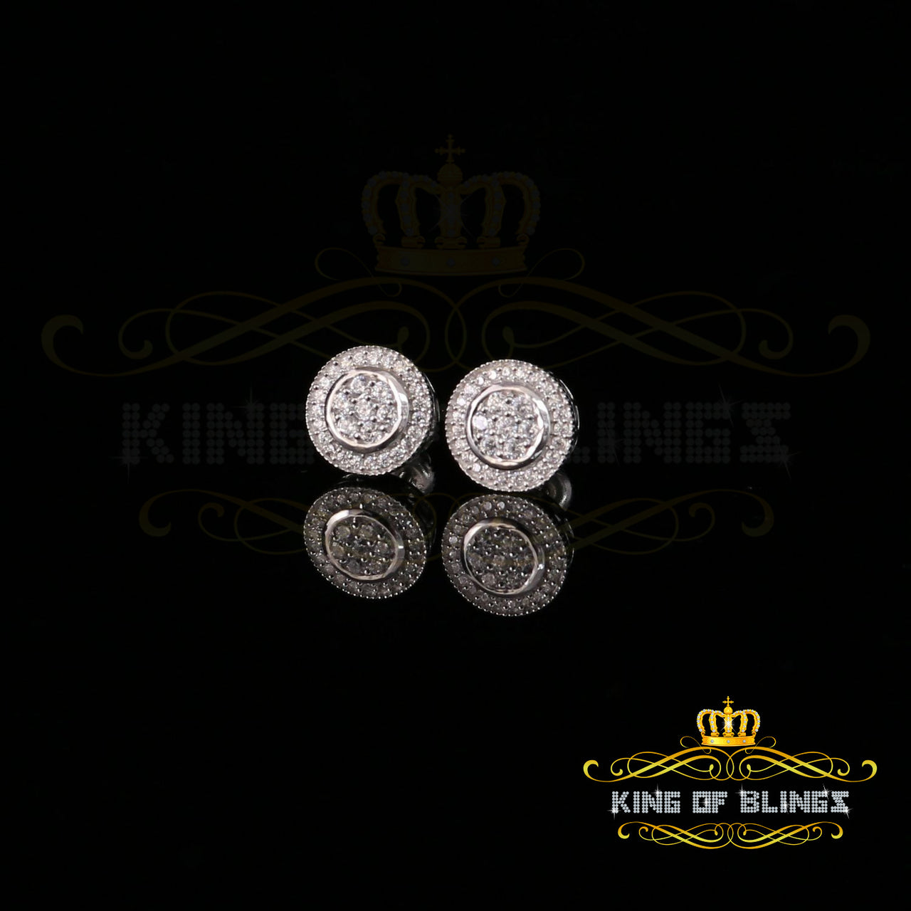 King of Bling's Aretes Para Hombre 925 White Silver 1.59ct Cubic Zirconia Round Women's Earrings