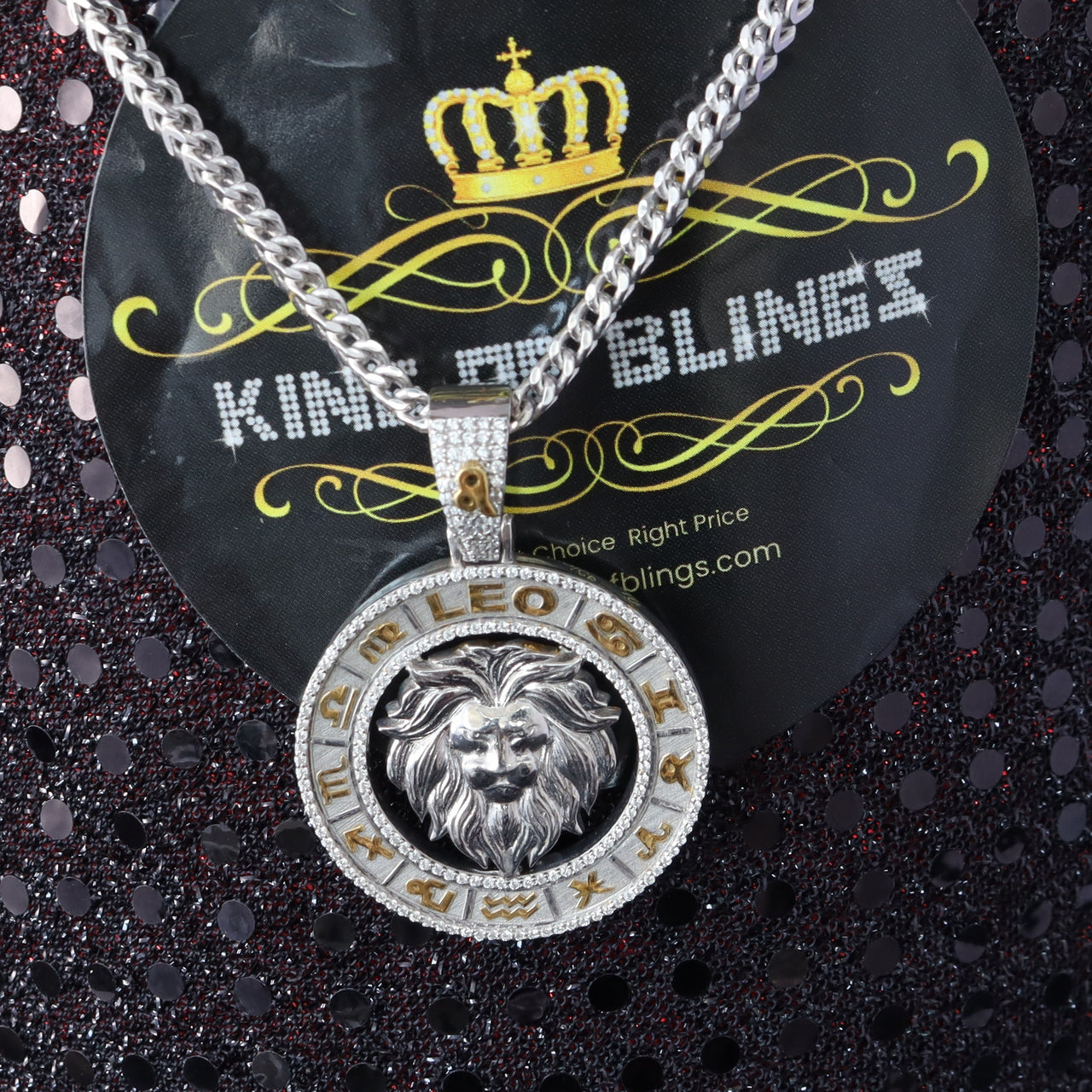 King Of Bling's Sterling White Silver 'LEO' Pendant For Men's & Women's 1.77ct Cubic Zirconia