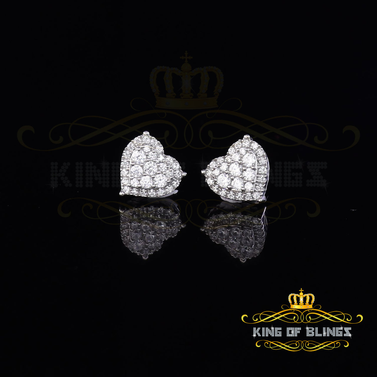 King of Bling's 1.18ct Cubic Zirconia 925 White Sterling Silver Women's Hip Hop Heart Earrings