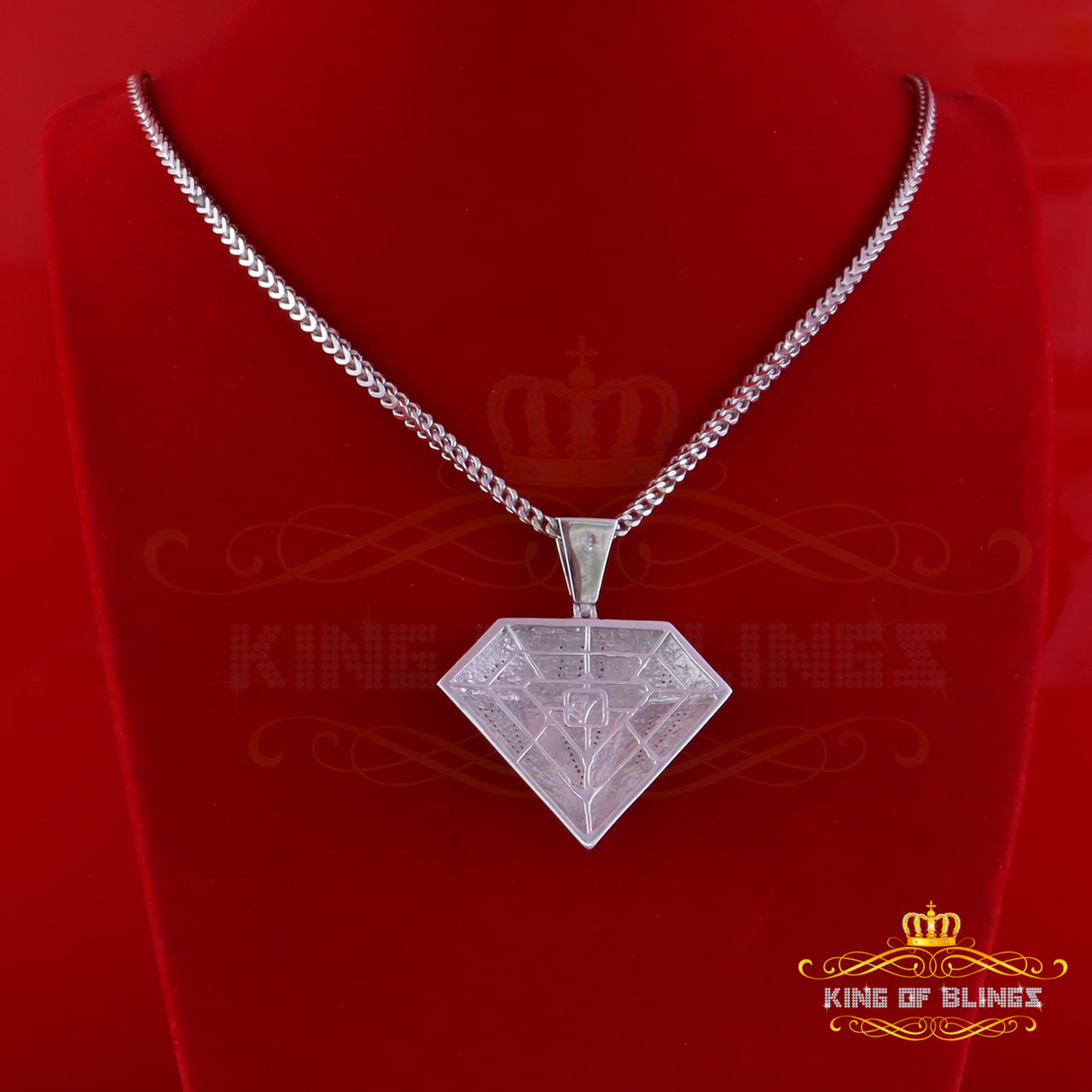 King Of Bling's Diamond Cut Shape White Pendant 0.33ct Genuine Diamond Stones Sterling Silver King Of Blings
